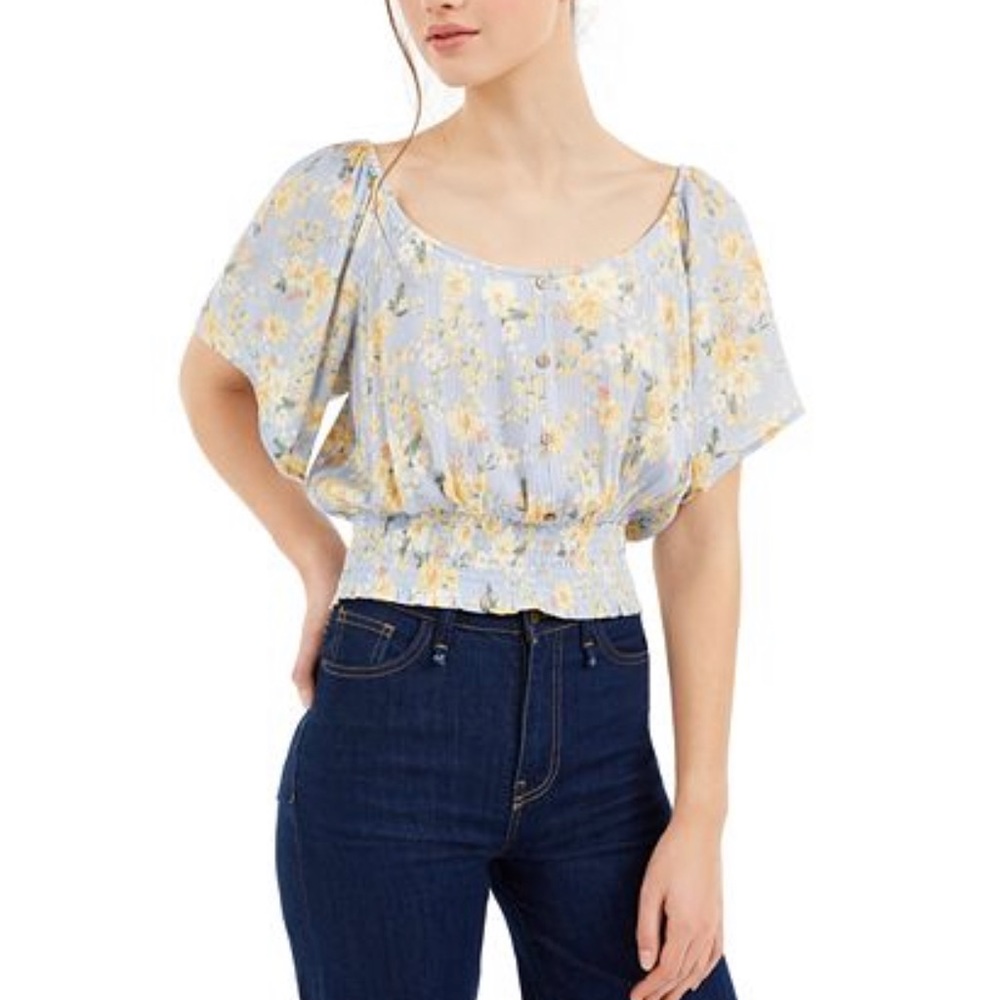 - Hippie Rose
Juniors' Smocked-Waist Blouse